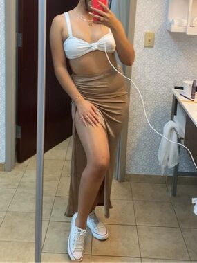 Brown High-Slit Skirt